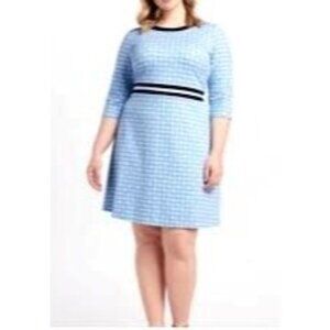 Draper James‎ Dress Women 2X Blue White Floral Honeycomb Presley Ponte Preppy